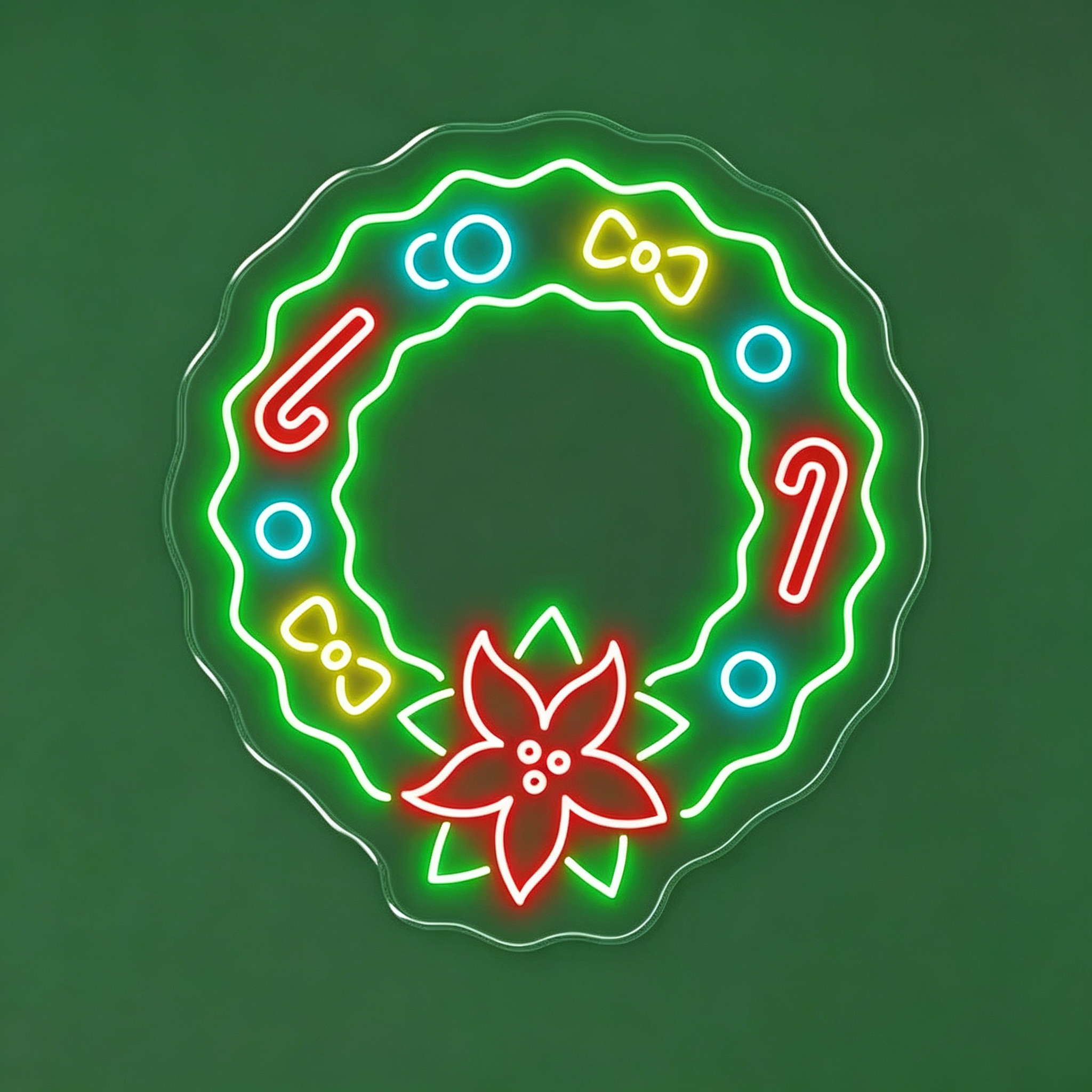Christmas Wreath with Poinsettia Neon Sign
