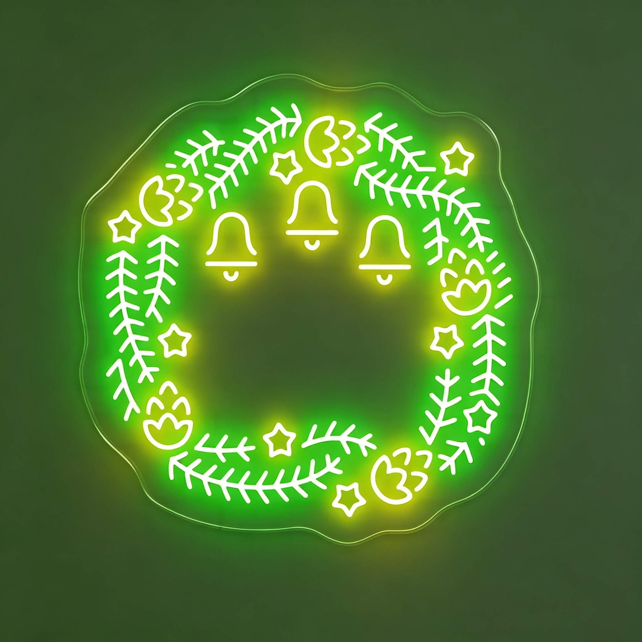 Christmas Wreath with Bells Neon Sign