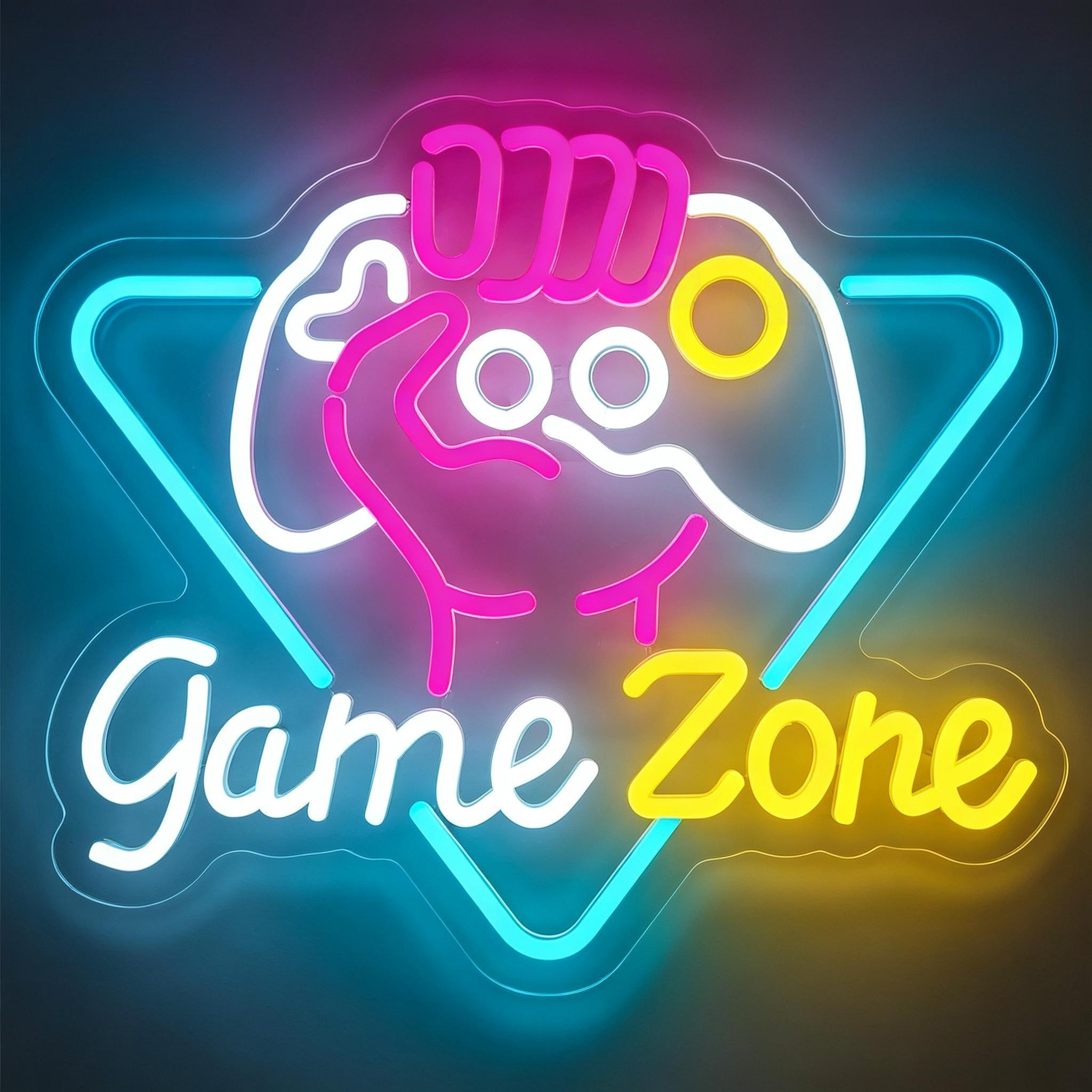 Game Zone Triangular Frame with Controller Neon Sign