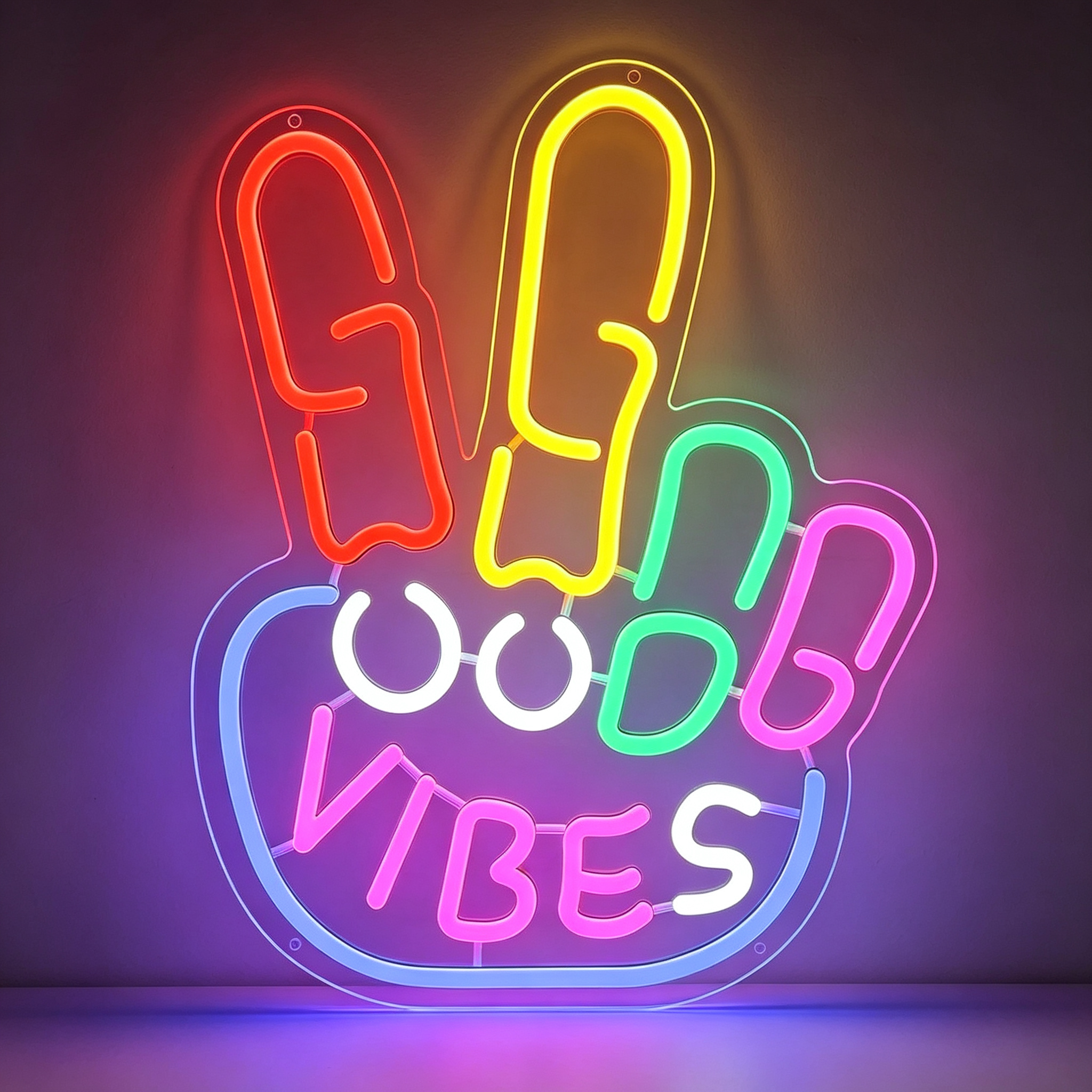 Good Vibes Shaka Hand Rainbow Neon Sign