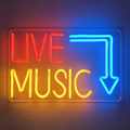 Live Music with Right Down Arrow Directional Neon Sign