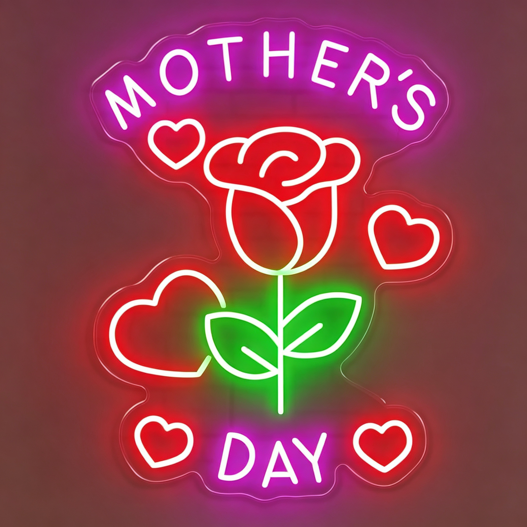 Mother's Day Rose with Hearts Neon Sign