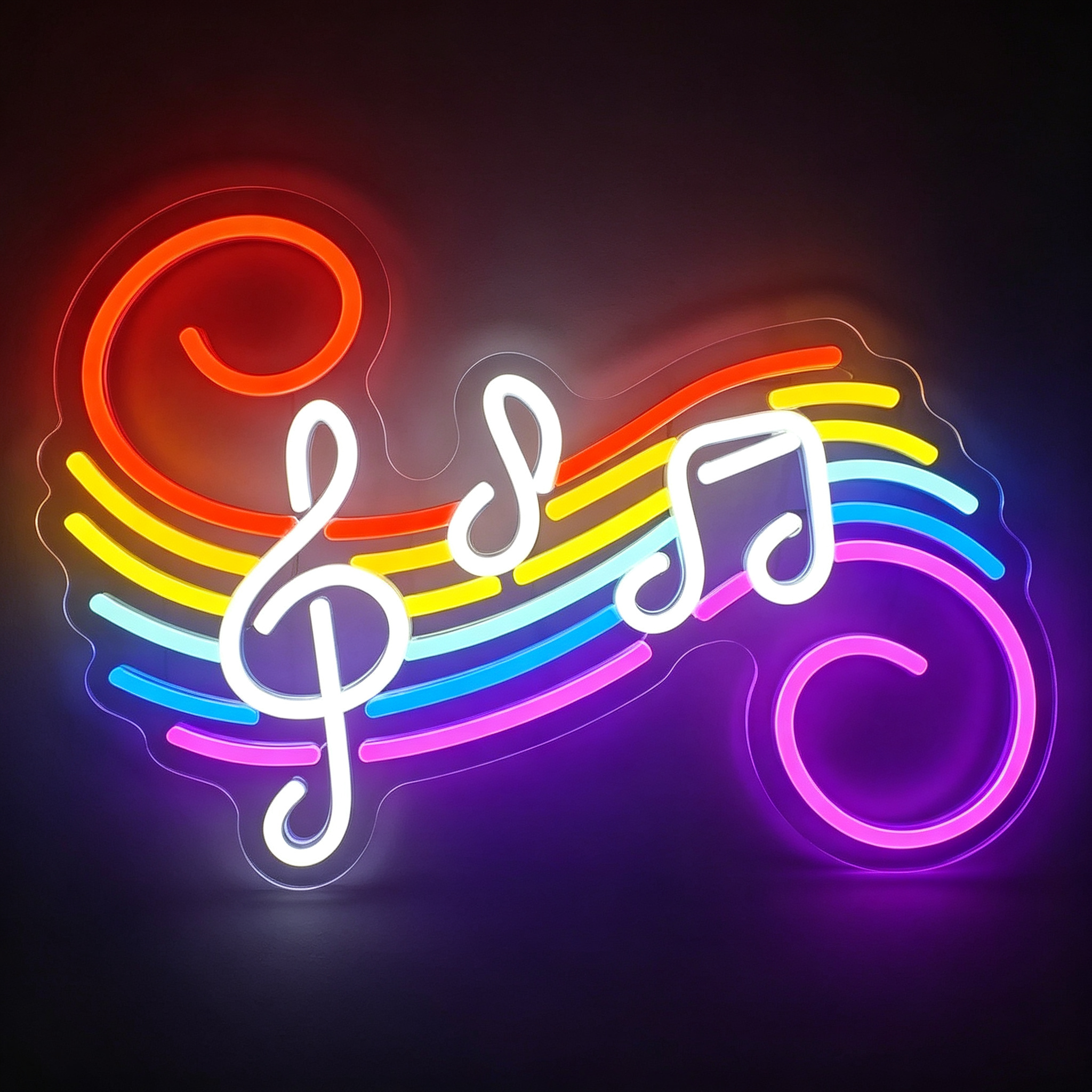 Rainbow Music Notes with Treble Clef Neon Sign