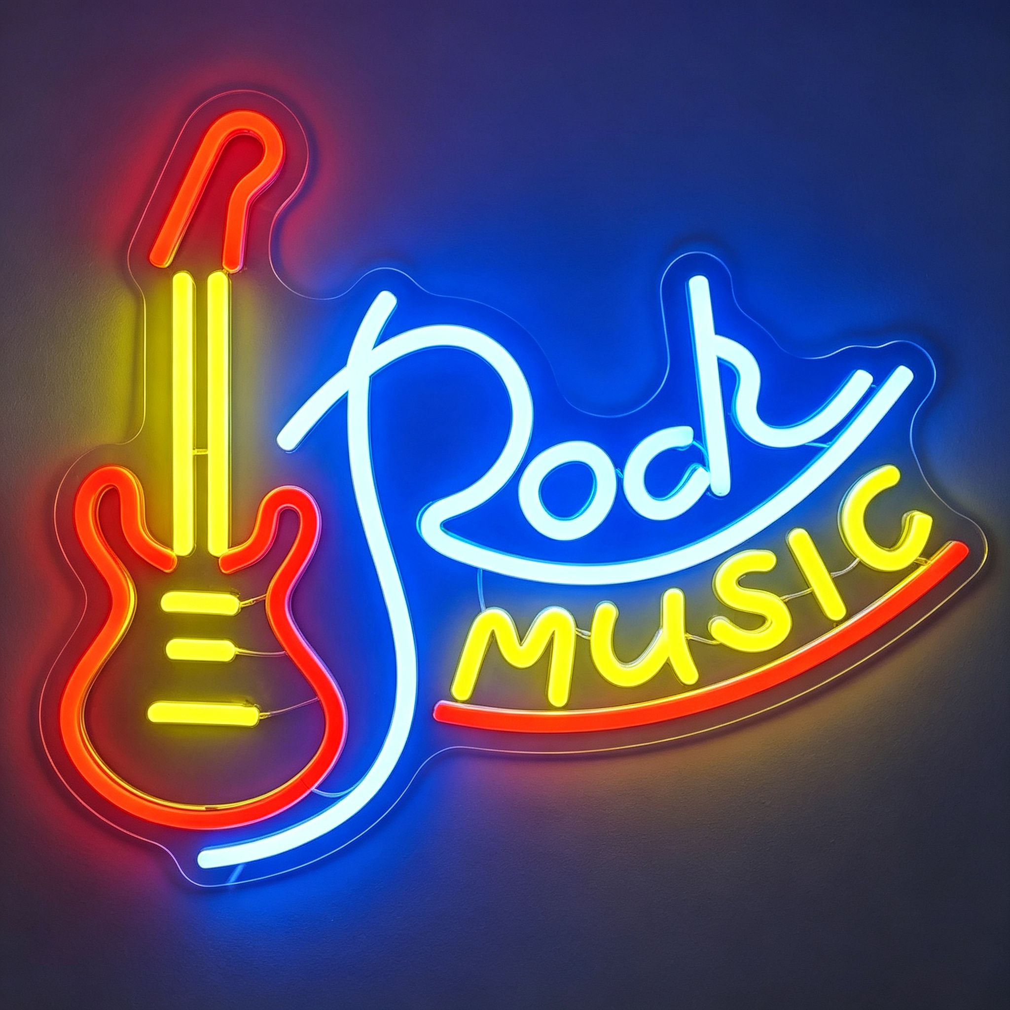Rock Music with Electric Guitar Neon Sign