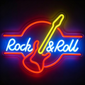 Rock & Roll Electric Guitar Badge Neon Sign