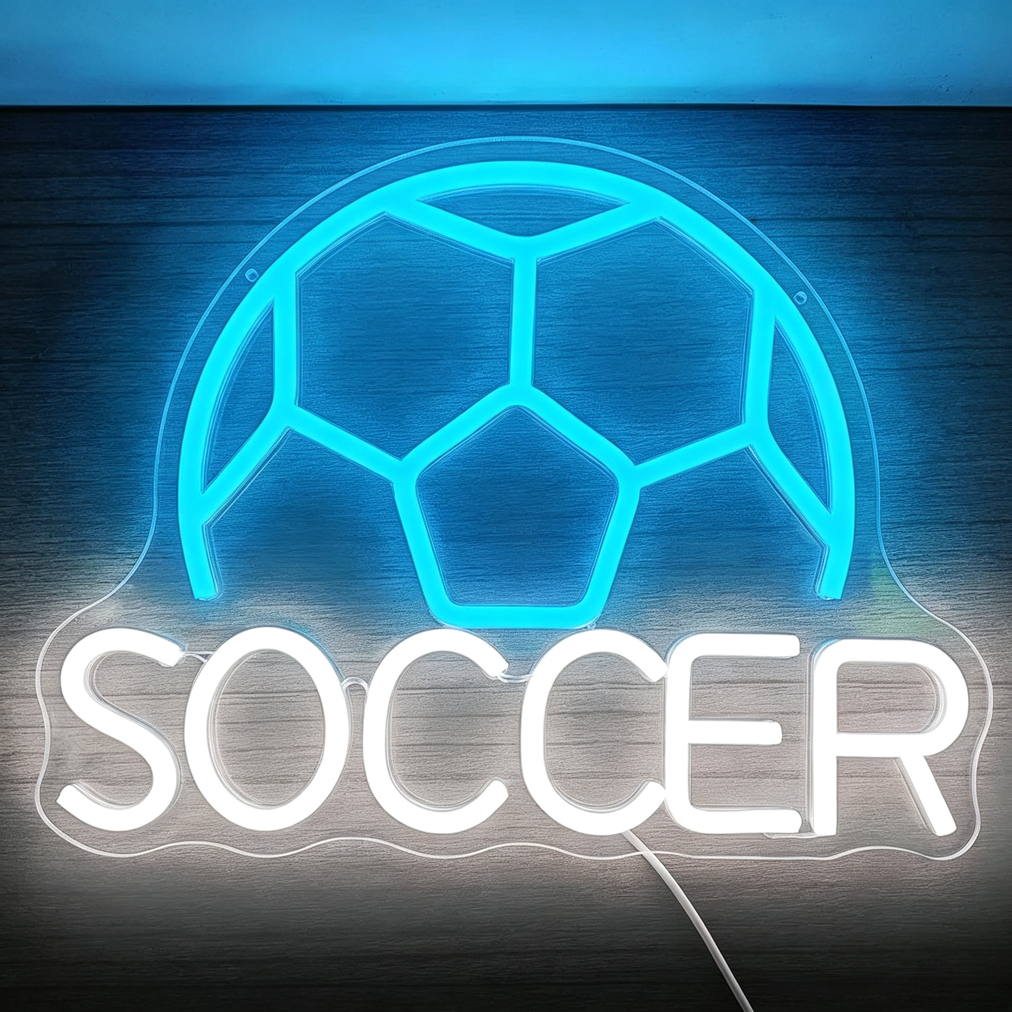 Half Soccer Ball SOCCER Text Neon Sign