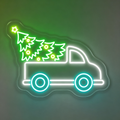 Vintage Pickup Truck with Christmas Tree Neon Sign